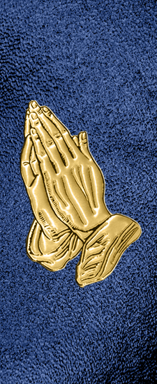 623DLJ-516-GD-SH-BL Gold Praying Hands Shimmer Blue